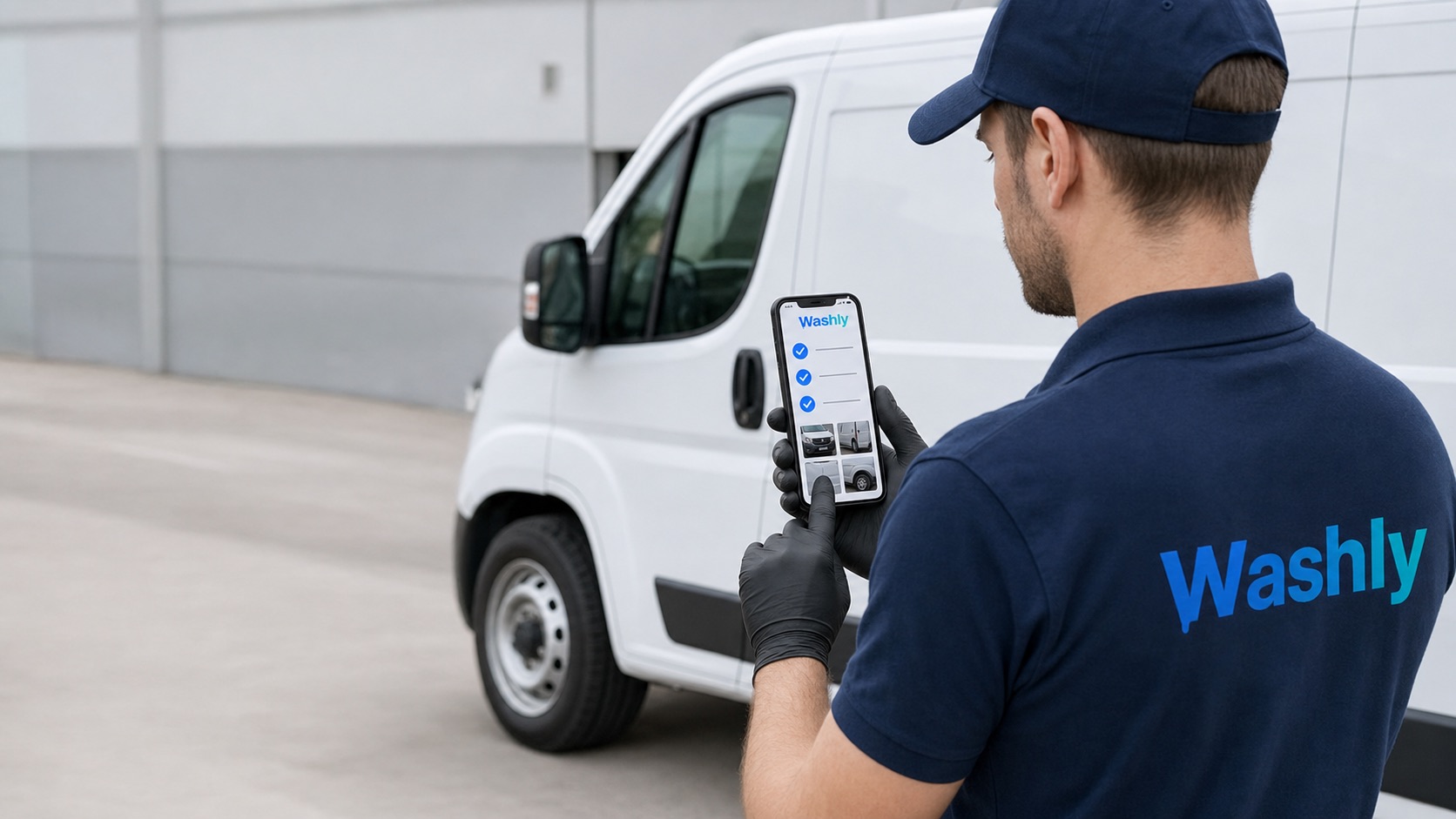 Operatore Washly che documenta le attività tramite smartphone
